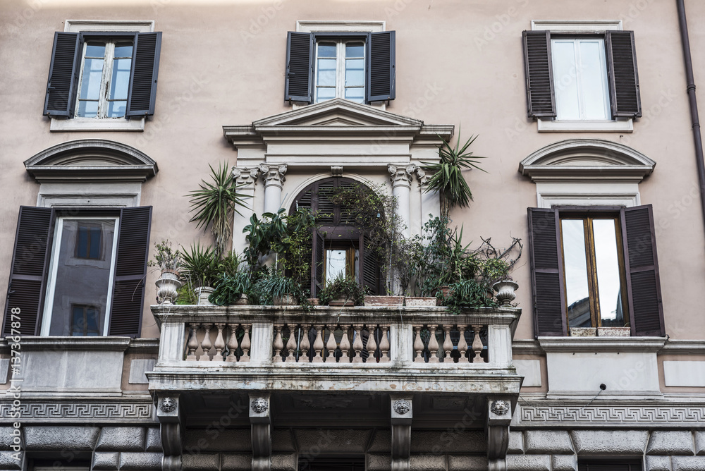 Balcony of a classical building in Rome, Italy Balcony of a classical building in Rome, Italy