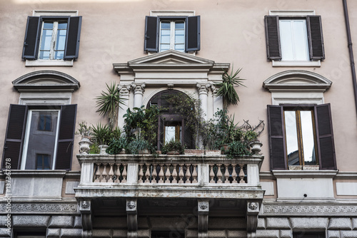 Balcony of a classical building in Rome, Italy