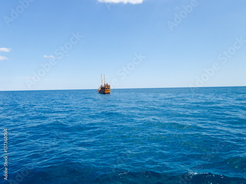 Pleasure boat in Black sea in Koktebel, Crimea