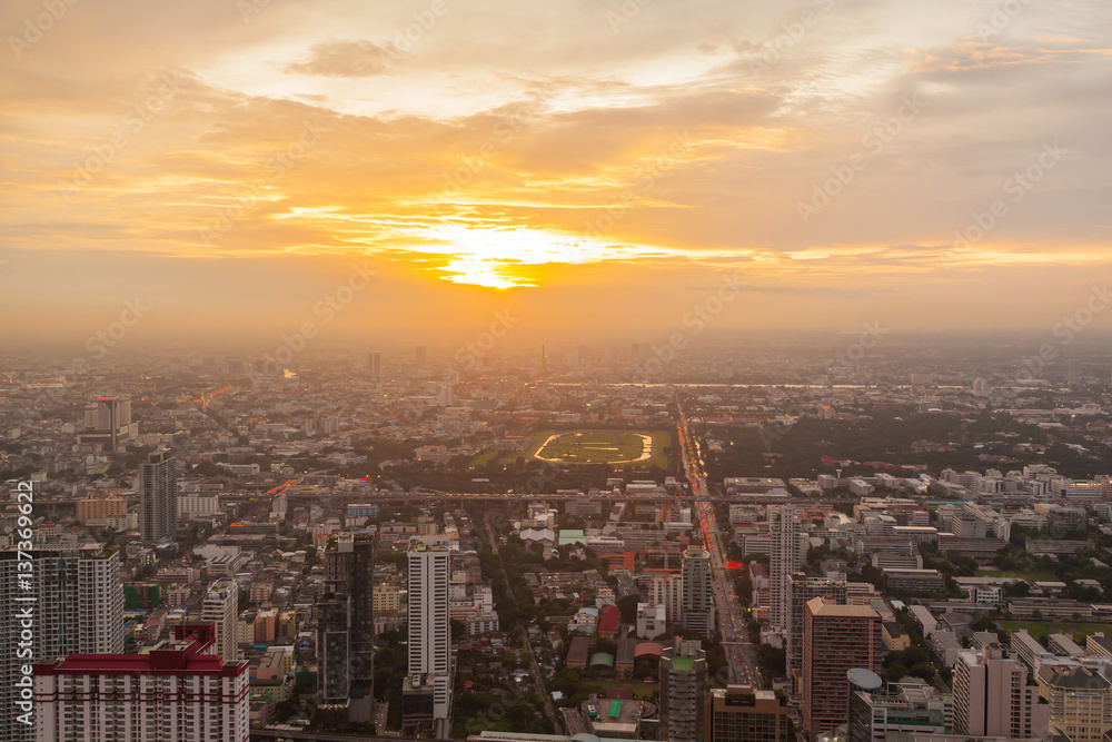 Sunset against Bangkok skyline, Thailand