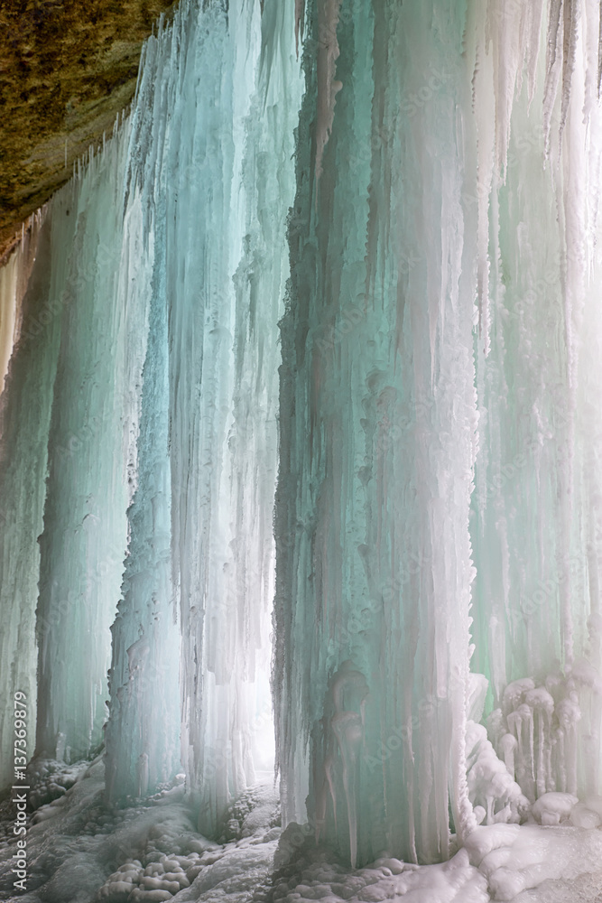 Fototapeta premium Frozen waterfall. Icefall Siklava skala, Slovakia