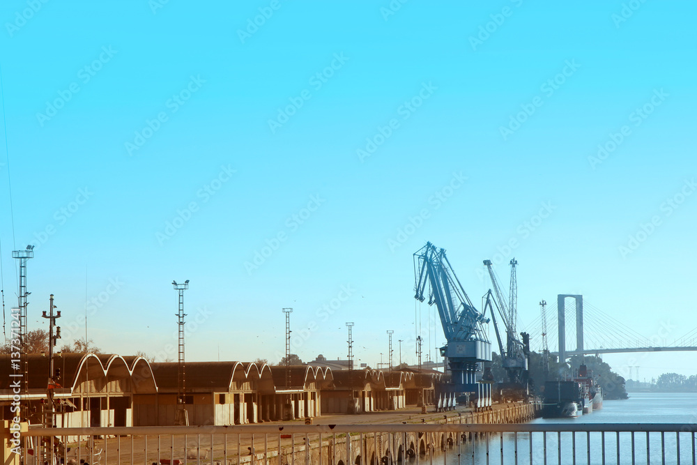 Harbour crane and warehouse buildings