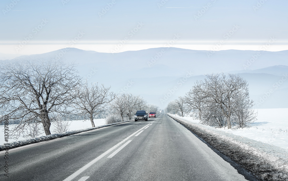Mountain road in winter.