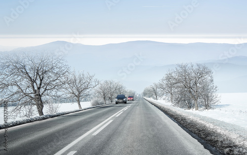 Mountain road in winter.