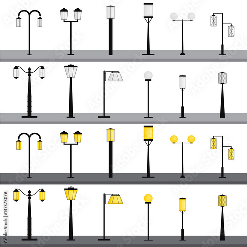 Flat style. Yellow lamp light.