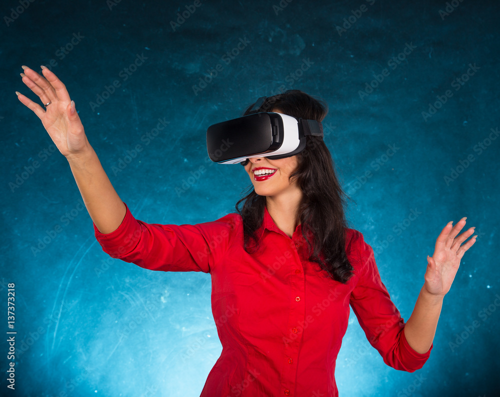 Happy woman with glasses of virtual reality. Happy woman with glasses of virtual reality.