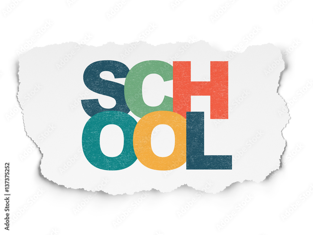 Studying concept: School on Torn Paper background Studying concept: School on Torn Paper background