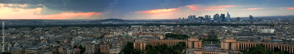 Evening panorama of Paris at sunset from a high tower