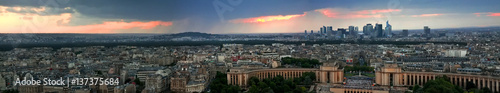 Evening panorama of Paris at sunset from a high tower