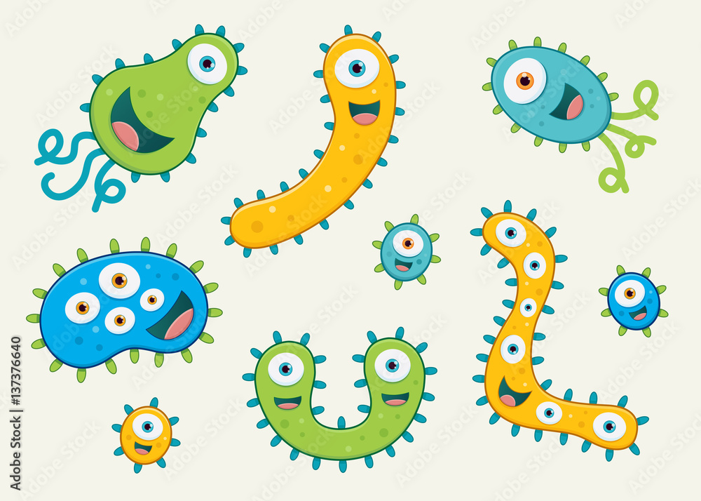 Naklejka premium Set of germ vector illustrations - blue, green and yellow 