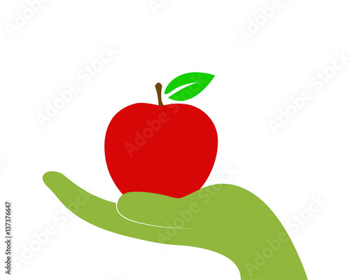 disegno vettoriale mela nel palmo della mano