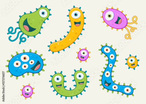 Set of germ vector illustrations - blue  green  pink and yellow  