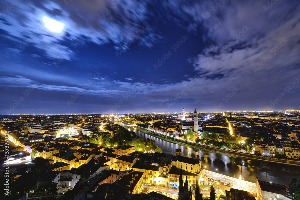 Verona city of love night skyline  