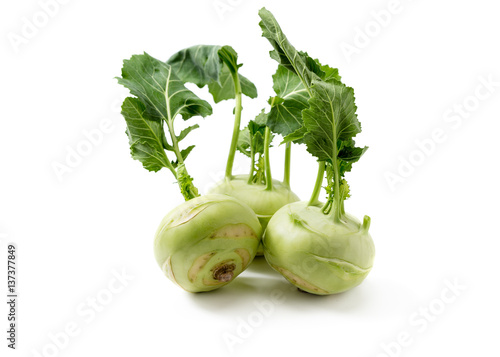 Fresh kohlrabi with green leaves