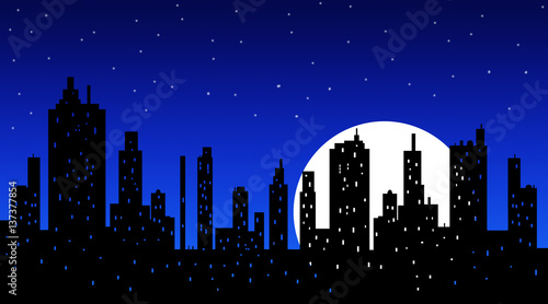 Photography Silhouette of modern city skyscrapers skyline at night