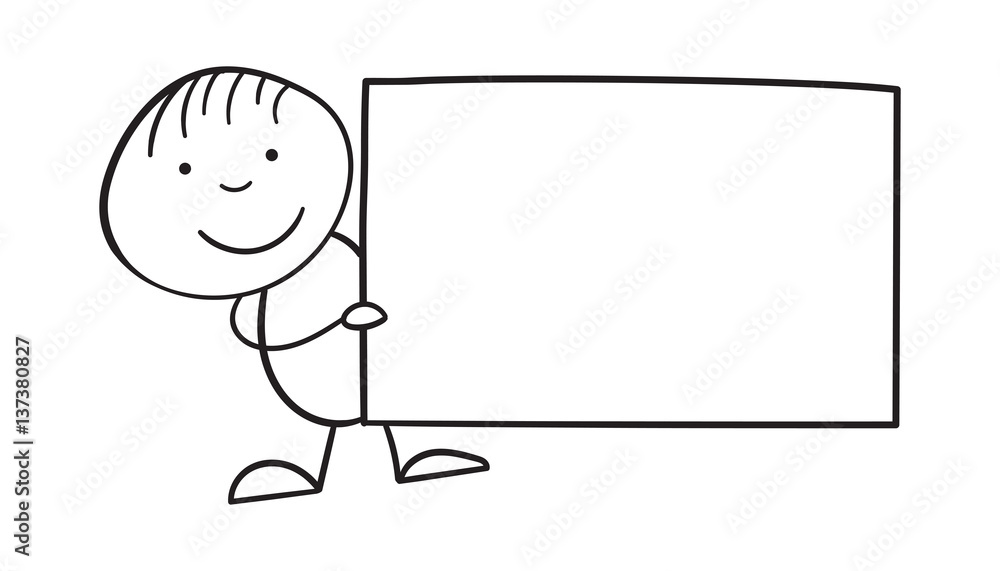 Cartoon kid with placard in their hands. Vector illustration in line style on white background. Cartoon kid with placard in their hands. Vector illustration in line style on white background.