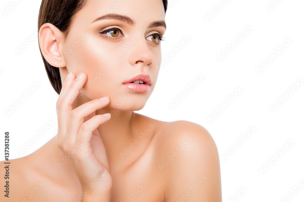 Beautiful young healthy woman touching her face Beautiful young healthy woman touching her face