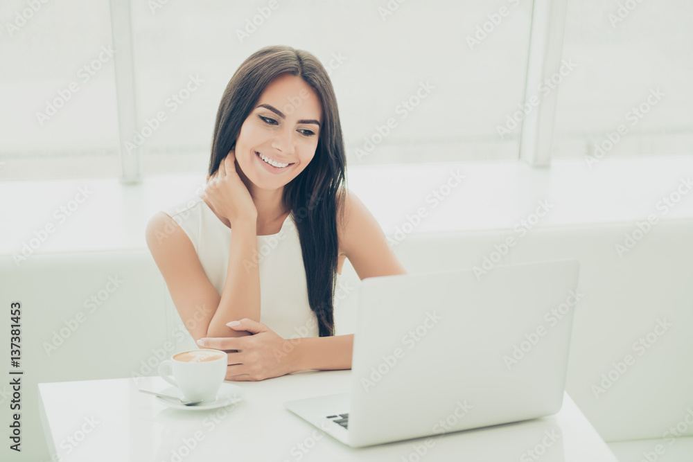 Young pretty smiling woman having break and dreaming Young pretty smiling woman having break and dreaming