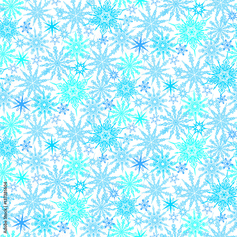 Winter pattern with various falling snowflakes