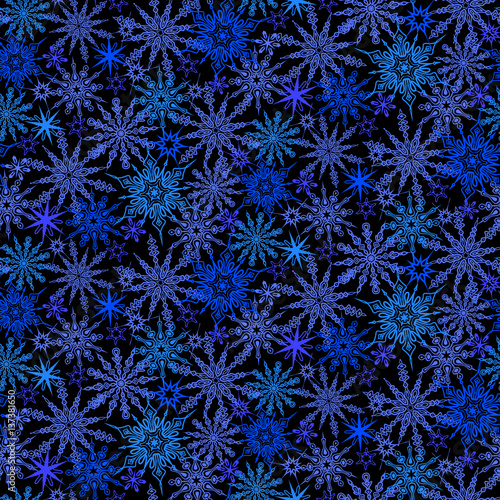 Winter pattern with various falling snowflakes