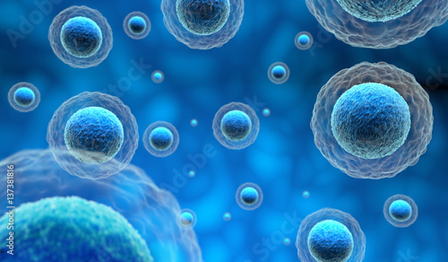 human cells in a blue background, 3d illustration photo