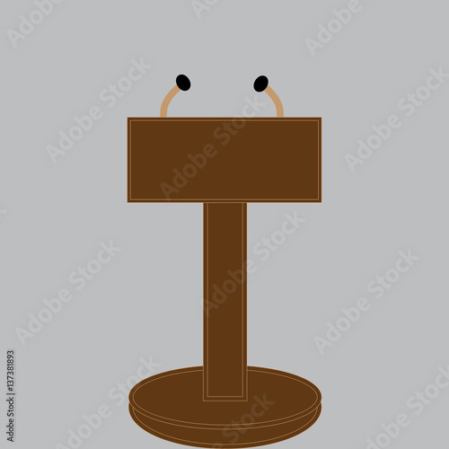 Vector White Podium Tribune Rostrum Stand with Microphones Isolated.