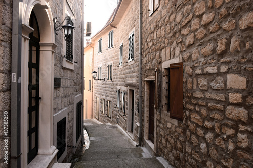 Narrow street in old town of Herceg Novi