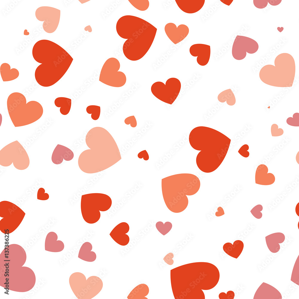 Heart of Valentines falling on white background. vector seamless pattern