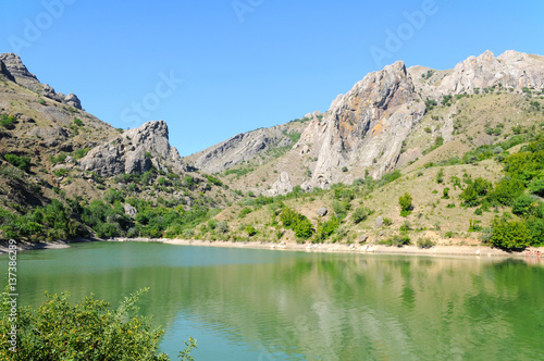 Mountain lake with green water