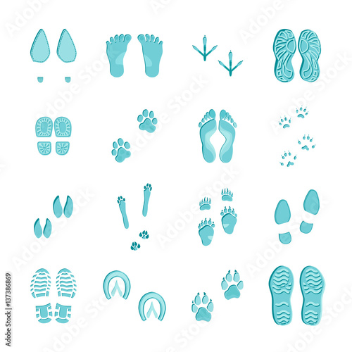  Ice Blue Footprints Set On White 