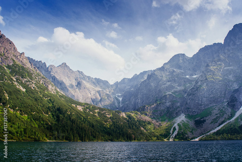 Fototapeta Naklejka Na Ścianę i Meble -  Majestic mountain lake in National Park High Tatra. Strbske ples