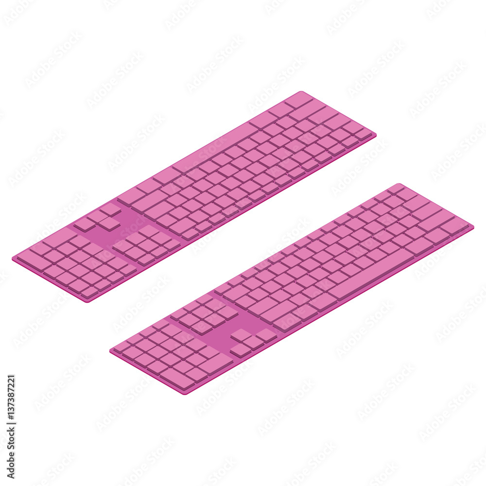 pink isometric PC keyboards. Objects isolated. Pink wireless computer keyboard Isometric Vector