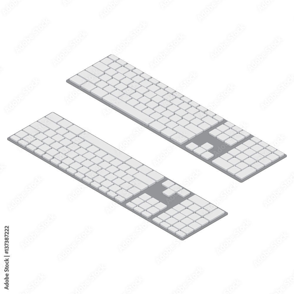 isometric PC keyboards. Objects isolated. White wireless computer keyboard Isometric Vector Illustration Created For Mobile, Web, Decor, Print Products, Application on white background
