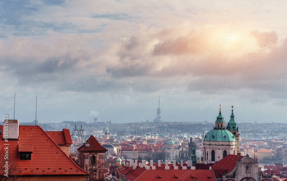 Obraz premium Prague cityscape, Czech Republic. Sunny blue clear sky