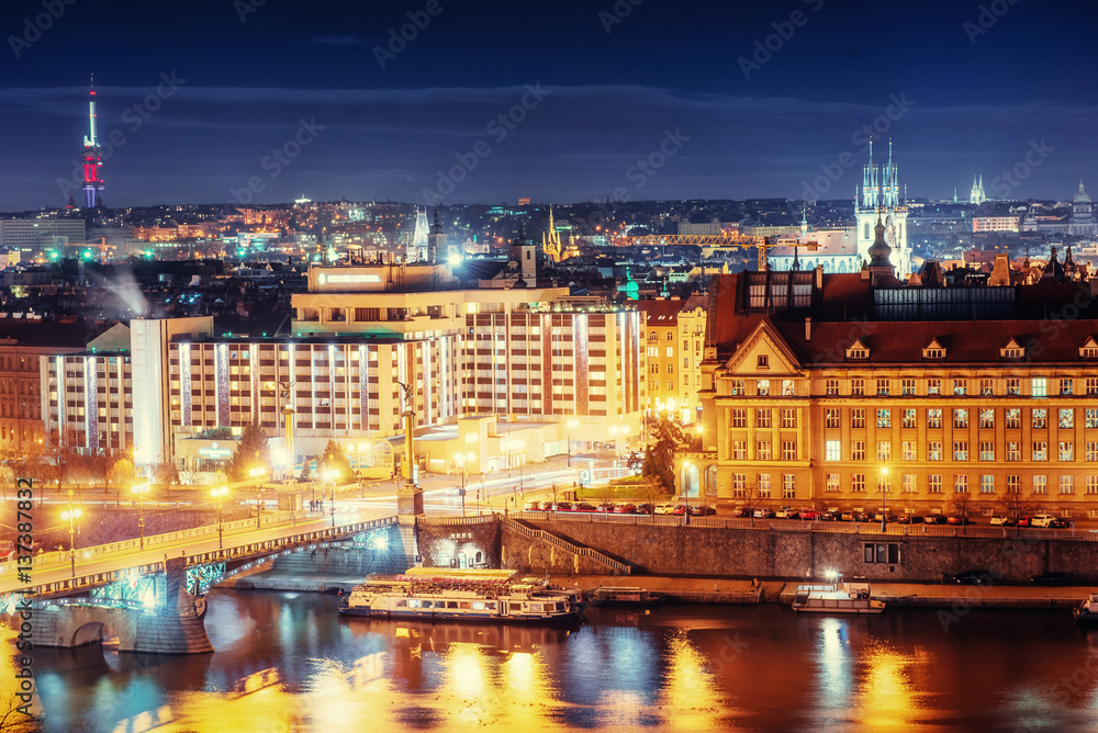 View of night Prague, Czech Republic