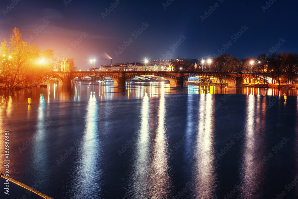 Scenic view of bridges on the Vltava river Scenic view of bridges on the Vltava river