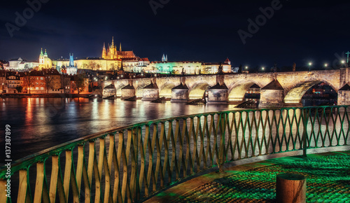 Prague Castle and Charles Bridge in the night