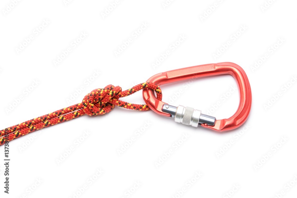 a red carbine with rope isolated on white a red carbine with rope isolated on white
