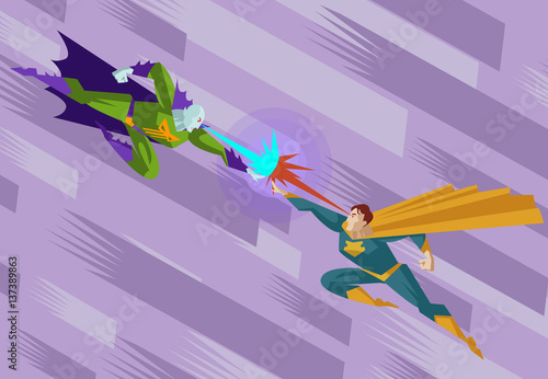 superhero and villain eyes laser beam