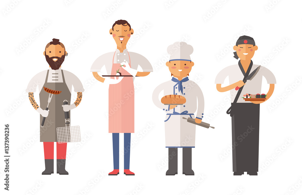 Beautiful young chef decorating delicious character vector. Beautiful young chef decorating delicious character vector.
