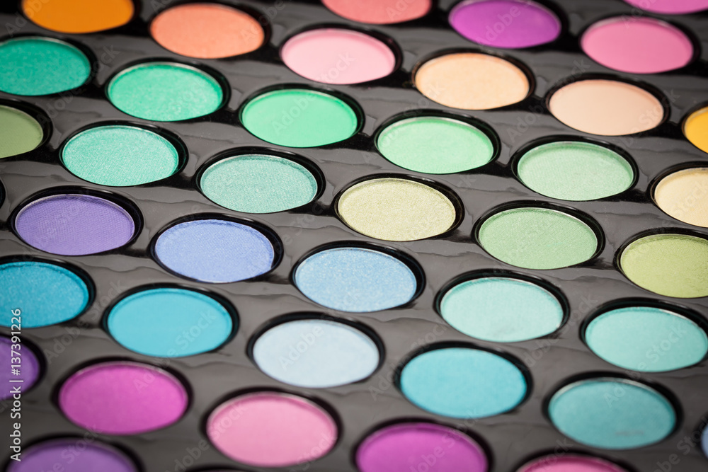 Macro shot of shiny make-up palette. Colorful makeup texture Macro shot of shiny make-up palette. Colorful makeup texture