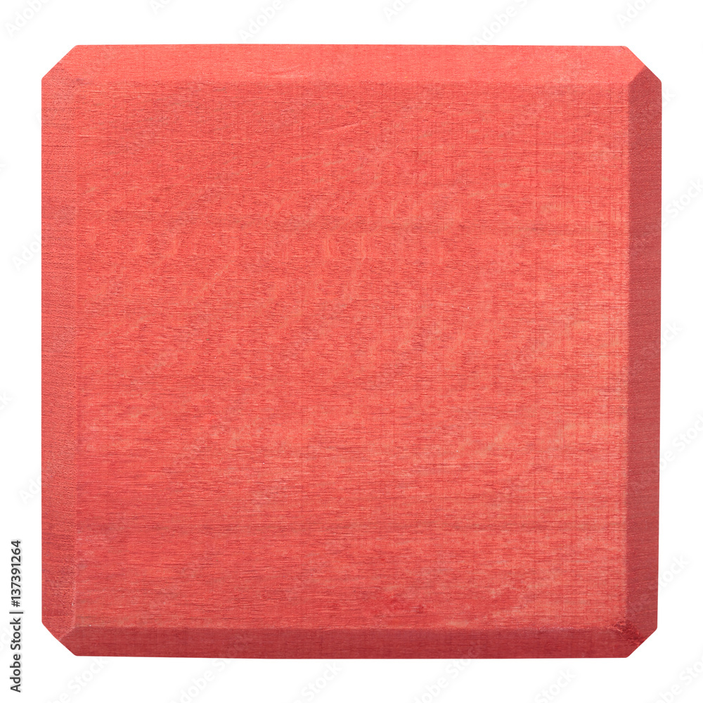 Fototapeta premium Red wooden block isolated on white background. Flat lay