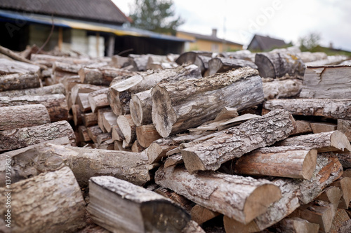stack of firewood on farm at country