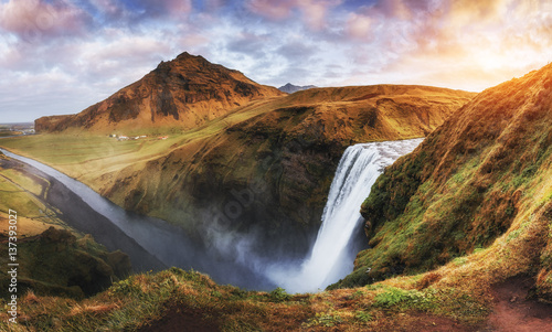Fototapeta Naklejka Na Ścianę i Meble -  Great waterfall Skogafoss in south of Iceland near