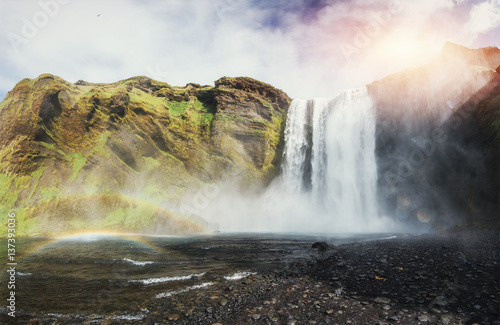 Great waterfall Skogafoss in south of Iceland near