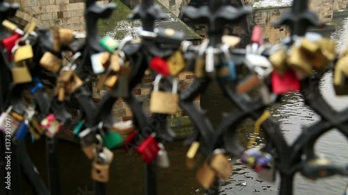 Wallpaper Mural Charles Bridge and Love locks  in Prague  PRAGUE, CZECH REPUBLIC - Feb 7, 2017 Torontodigital.ca