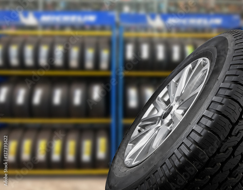 Close up tire with space for texts display photo