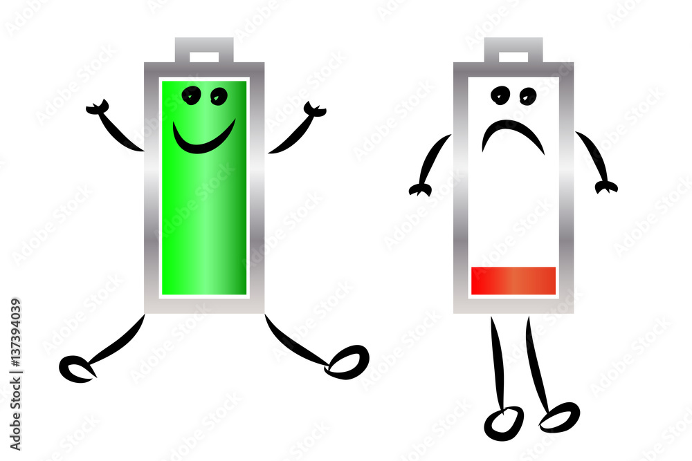 Vettoriale Stock batteria carica felice e batteria scarica triste | Adobe  Stock