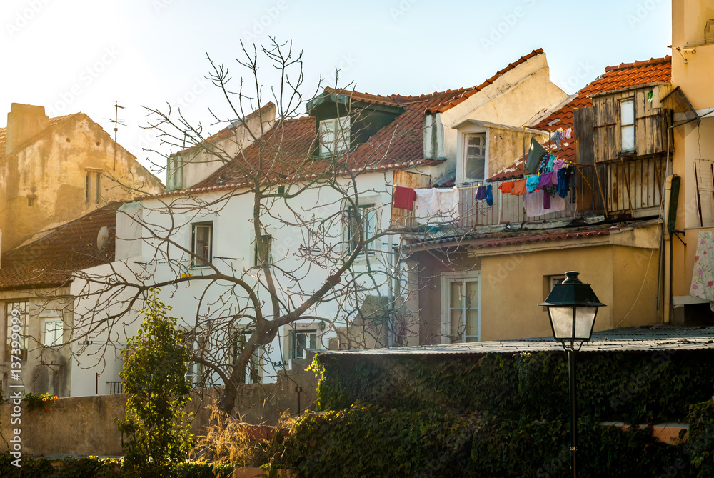 Houses with clothes hanging outside to dry