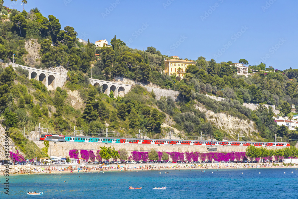 Summer coastline in Villefranche-sur-Mer, City of Nice, France